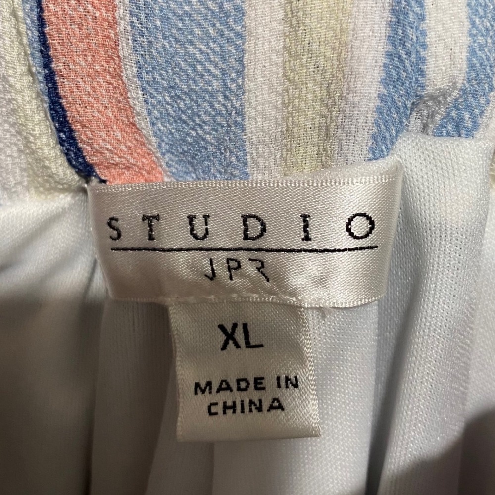 Studio JPR Womens XL Wide Leg Crop Pants Blue Pink Striped Nautical Button Trim - Picture 7 of 11